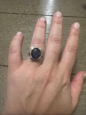 14KT White Gold Ring with Deep Blue Sapphire Stone